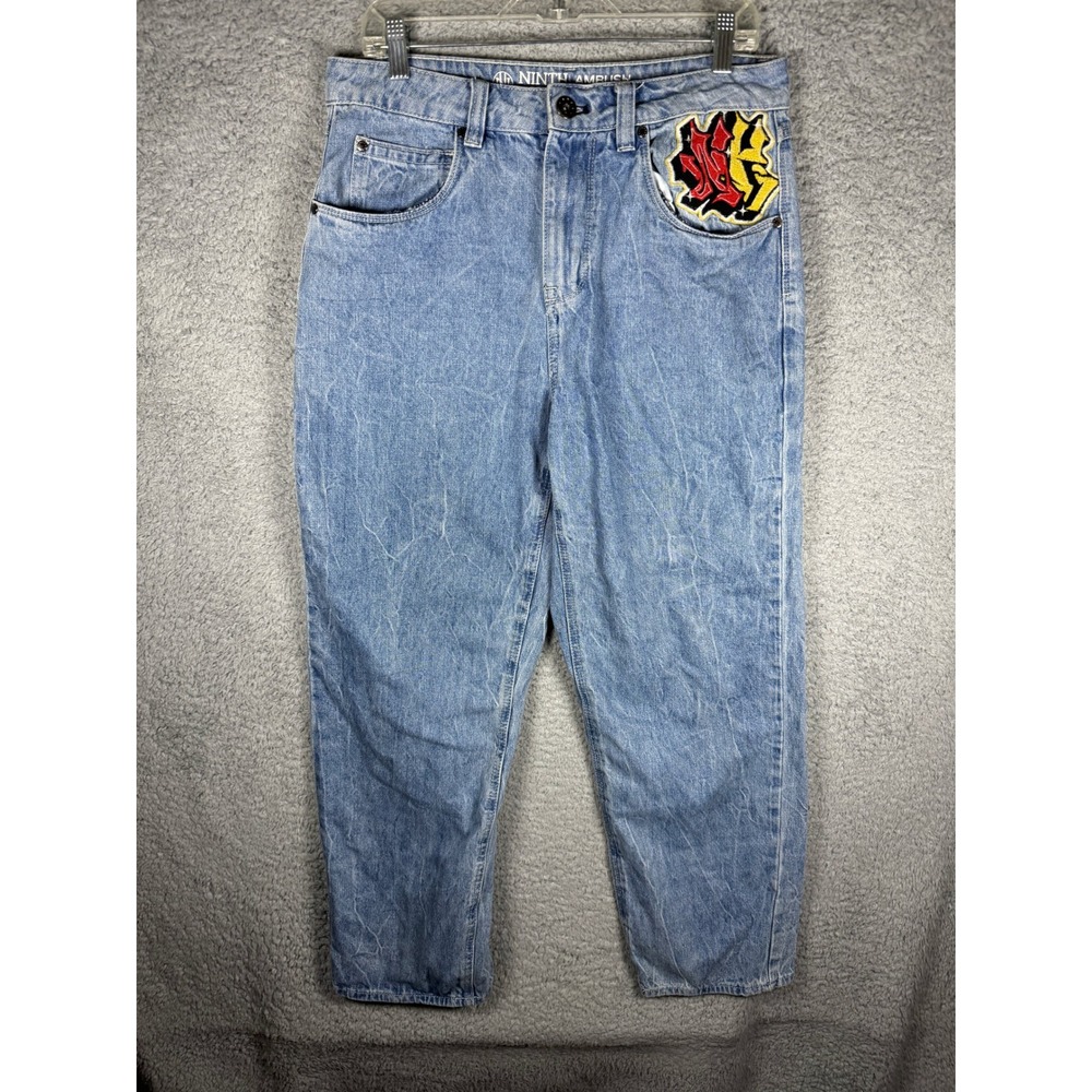 Ninth Hall Ambush Mens 32 Light Wash Dragon Embroidered Relaxed Jeans Blue Y2K